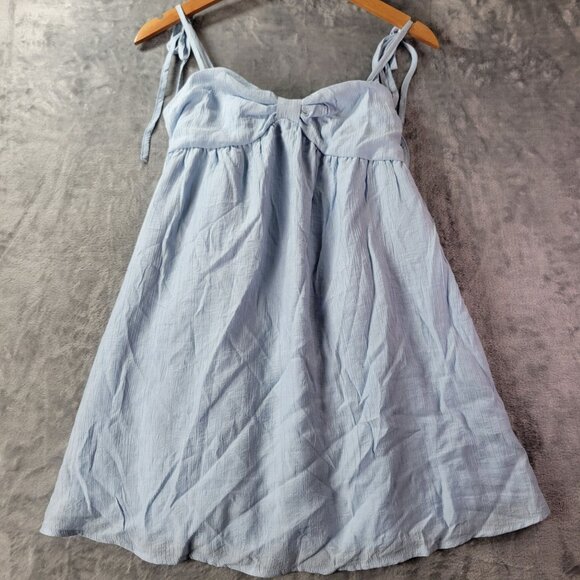 Womens Baby Doll‎ Mini Dress XS Blue Tie Strap Edgy Y2K Cottagecore Aesthetics - Picture 1 of 9